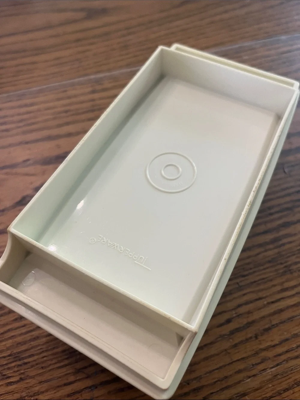 Tupperware Rectangular Light Blue Ceramic Butter Dish with Cream Base